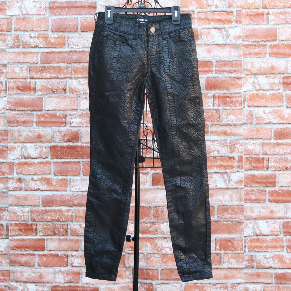 Bebe Black Pants Skinny Snake Animal Print Size 25